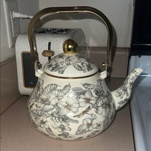 Floral Teapot with Gold Accents